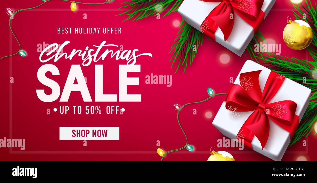 Christmas sale vector banner design. Christmas sale holiday offer text