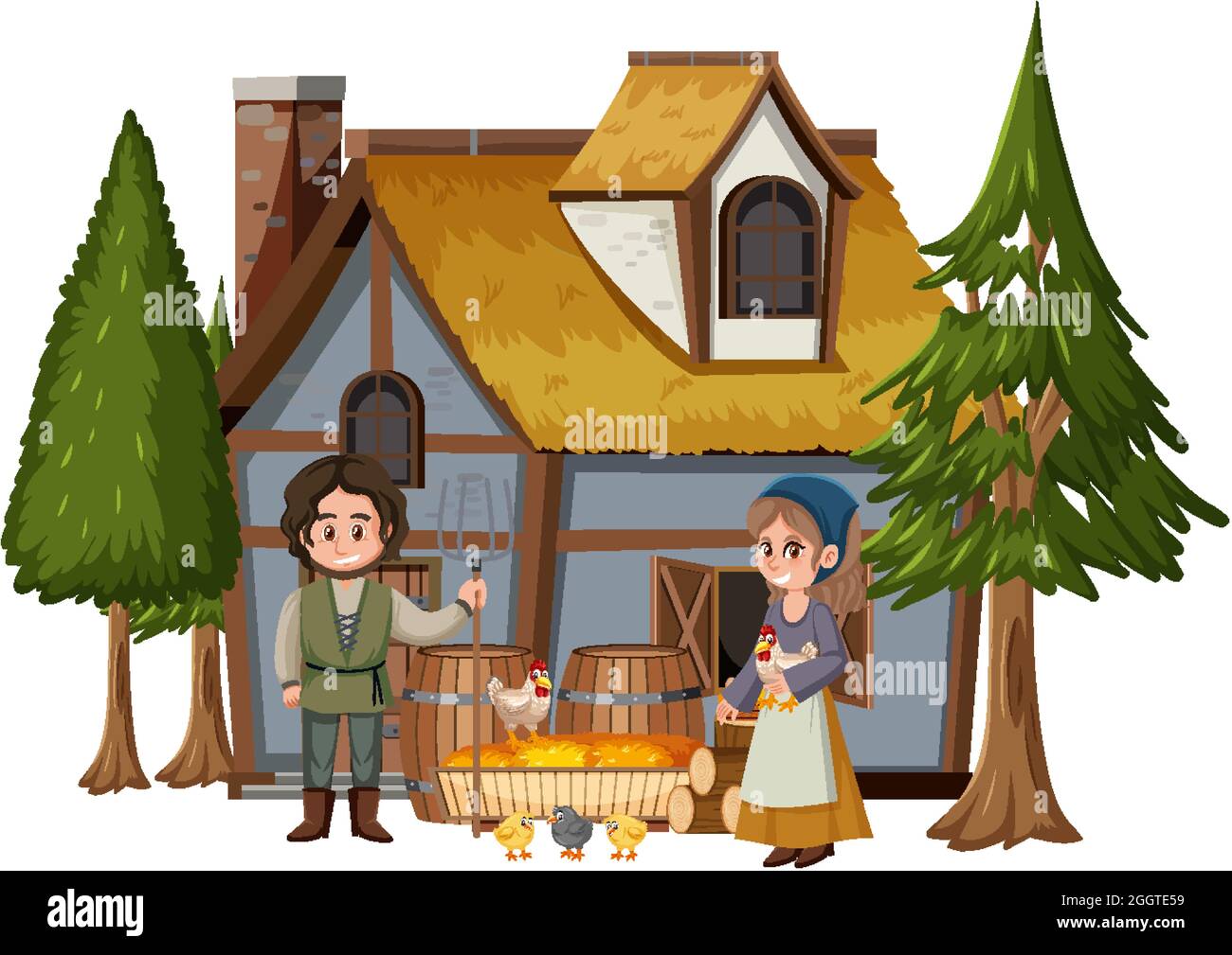 Medieval house with villagers illustration Stock Vector Image & Art - Alamy