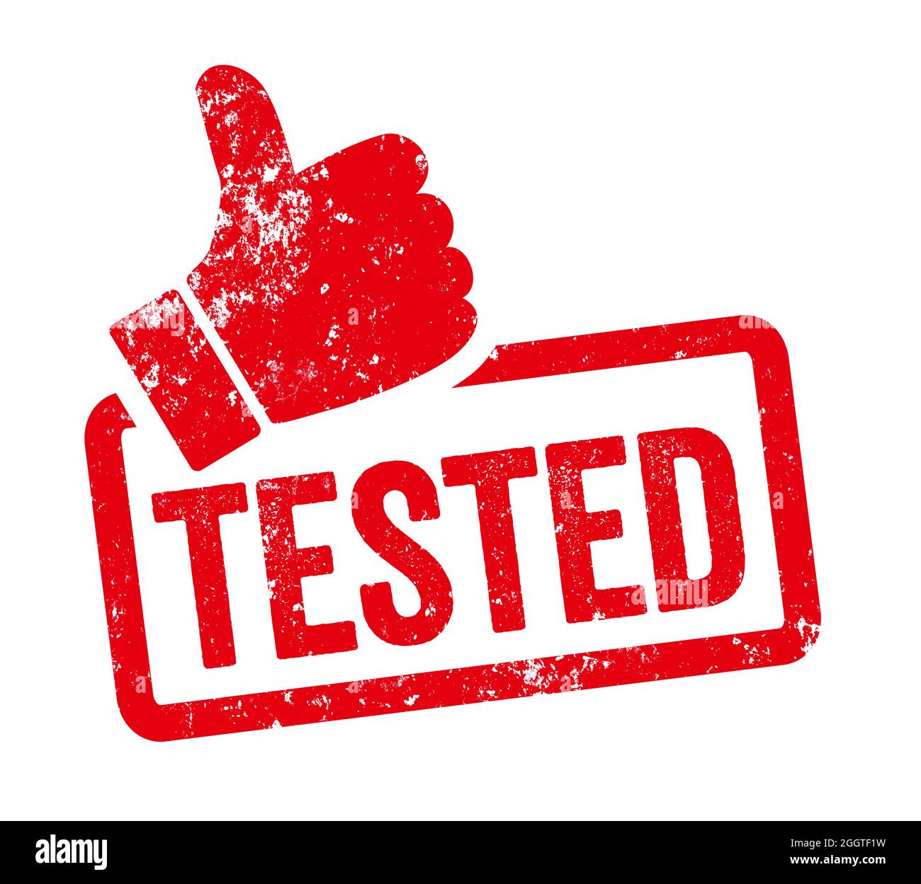 Red stamp with thumb - Tested Stock Photo - Alamy