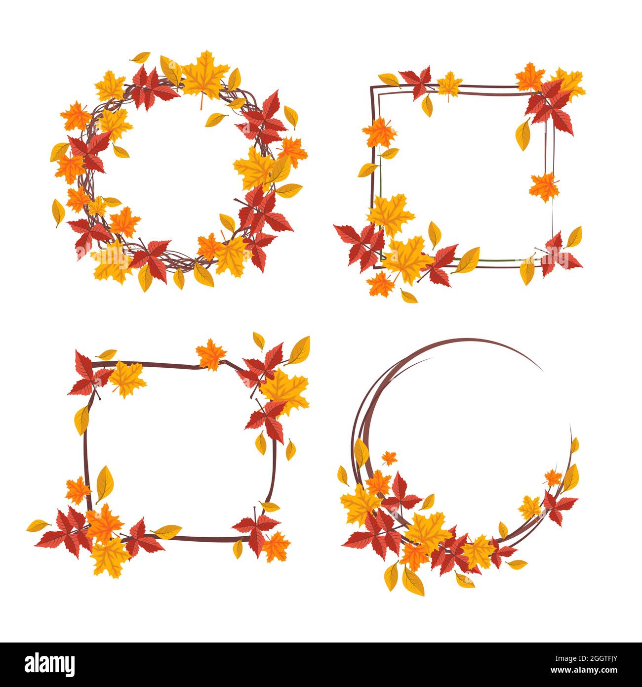 Set of round and square frames with orange and yellow maple leaves ...