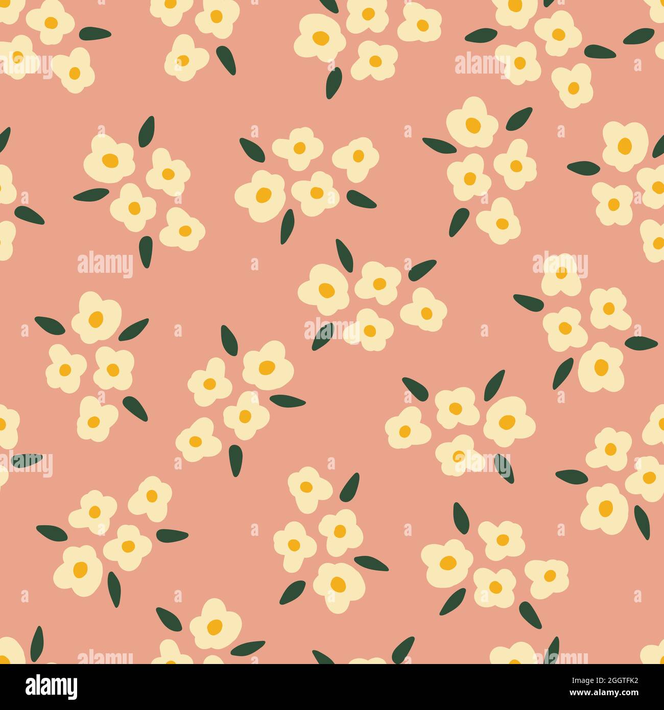 White flowers on rose pink seamless vector background. Repeating floral