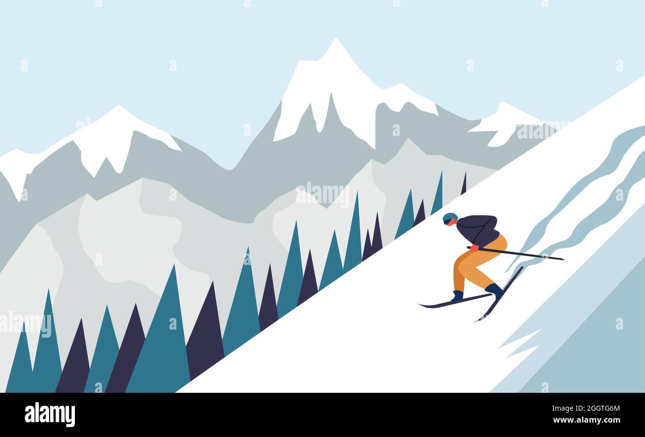 Winter landscape with skiing character downhill Stock Vector Image ...