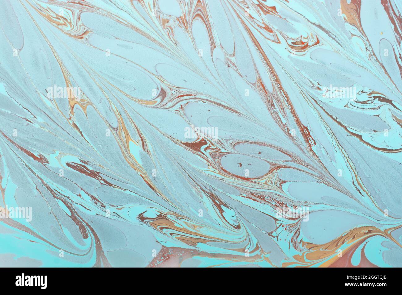 Abstract painting with mixed light blue and brown oil paint colors