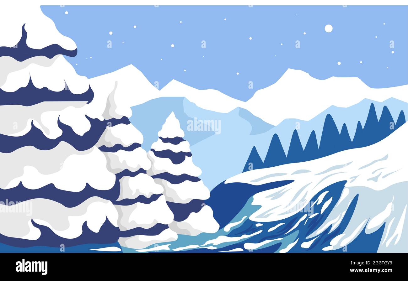 Winter landscape with pine trees and mountains Stock Vector Image & Art ...