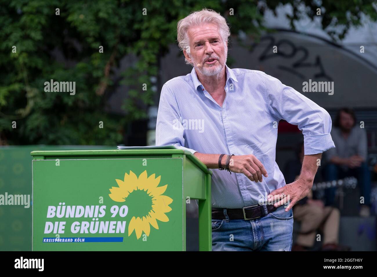 The bestselling author Frank Schaetzing is involved in the election campaign for Bündnis 90/Die Gruenen Stock Photo