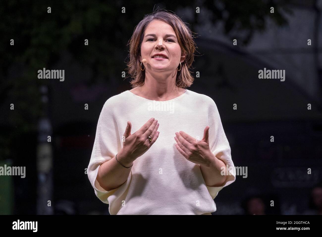 The new German foreign minister Annalena Baerbock. Bundestag election campaign event of Buendnis 90/Die Gruenen at Wilhelmplatz in Cologne Nippes. Stock Photo