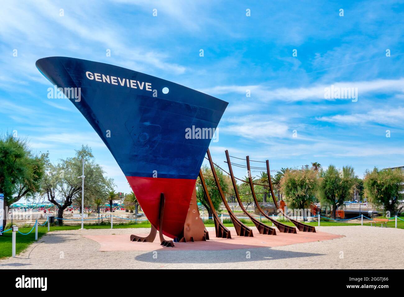 Bow of the former 'Geneviève' fishing boat in the Parco Bau, San Benedetto del Tronto, Italy Stock Photo