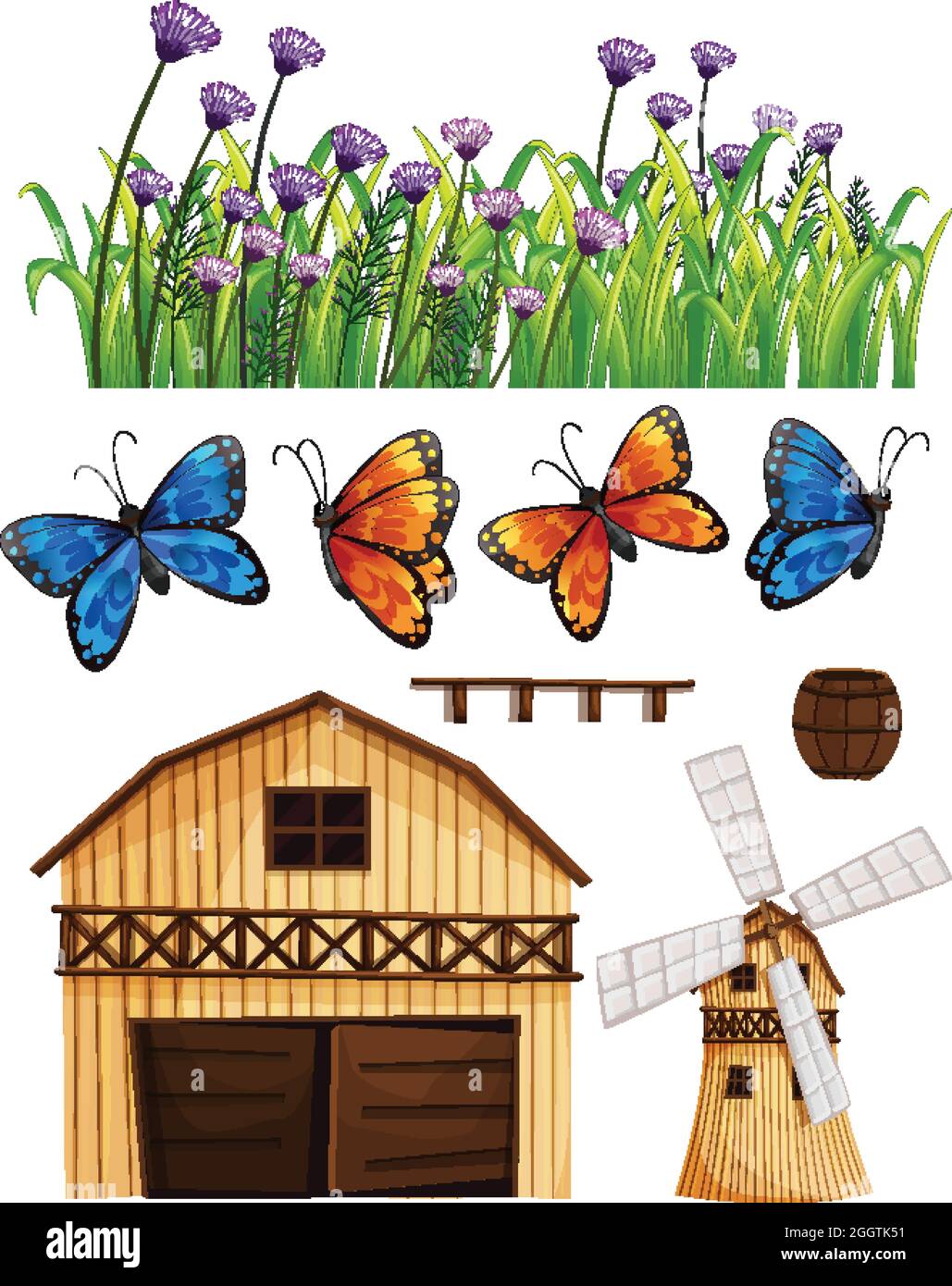 Farm element set isolated on white background illustration Stock Vector ...