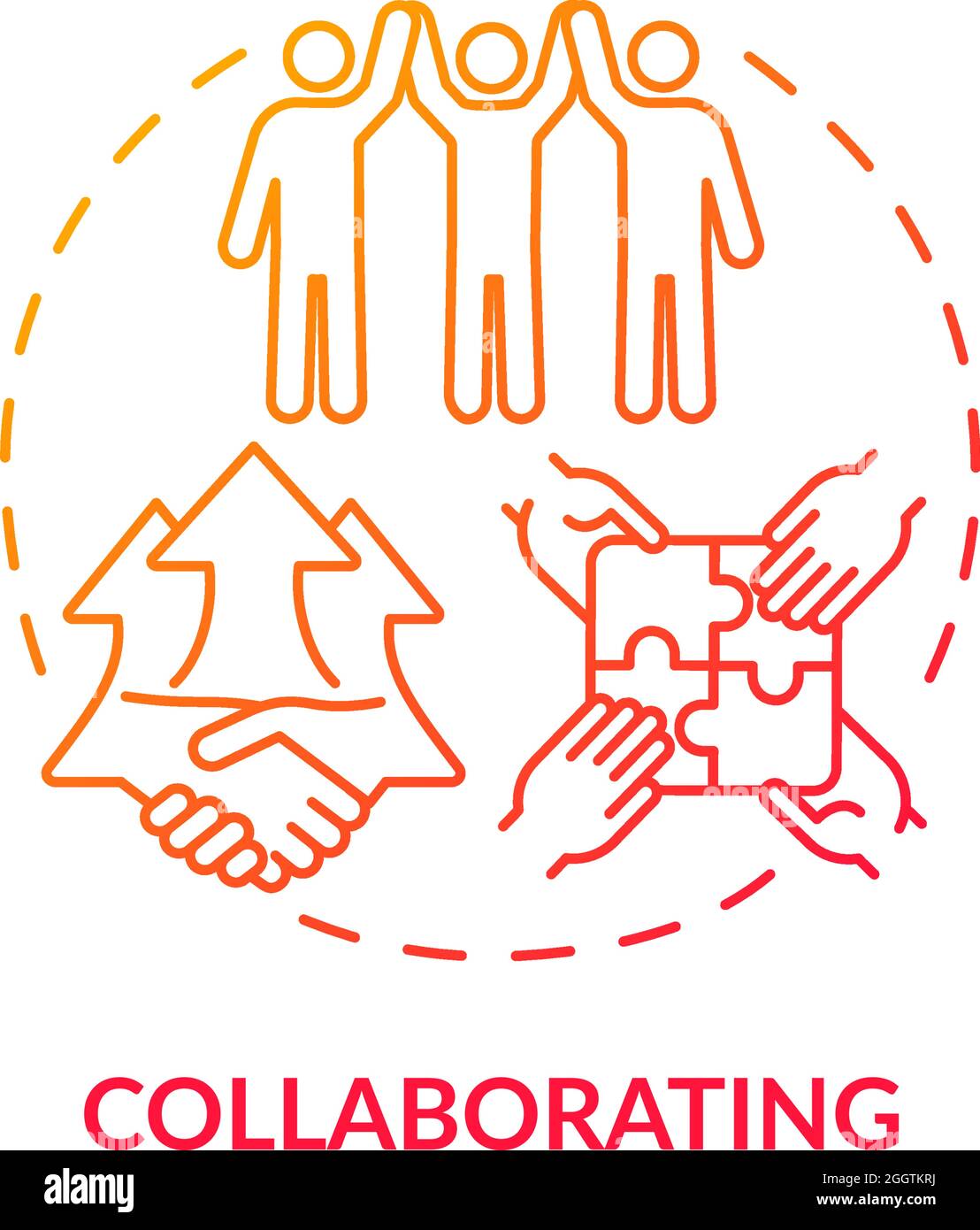 Collaborating red gradient concept icon Stock Vector