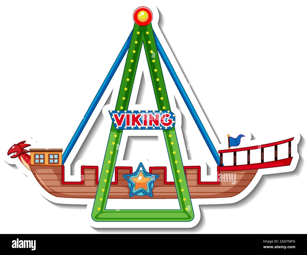 Sticker template with Viking rides at fun fair isolated illustration ...