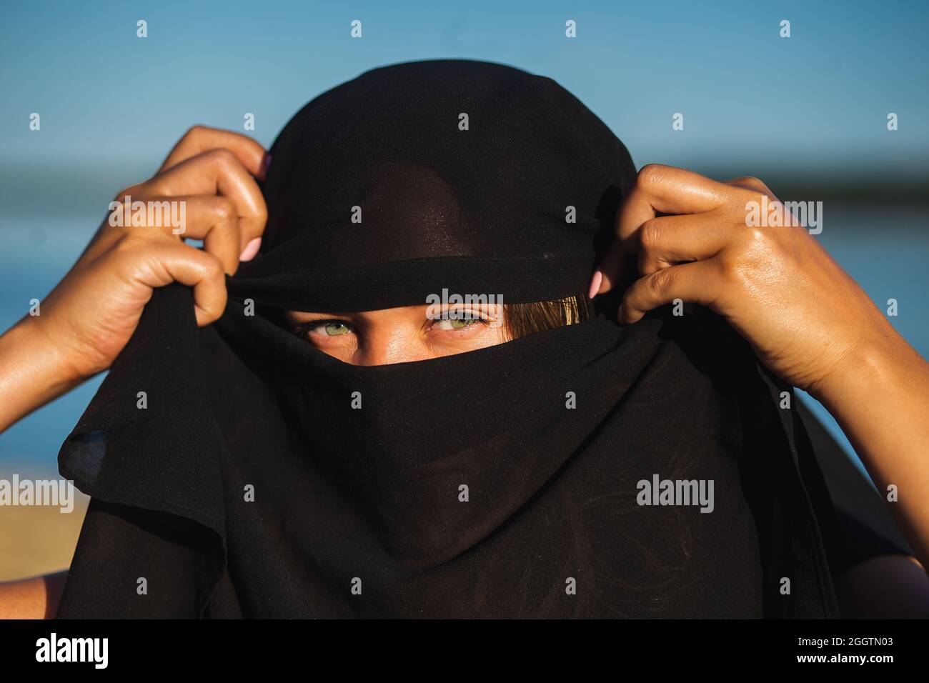 Close up picture of caucasian woman wearing a black veil Stock Photo ...