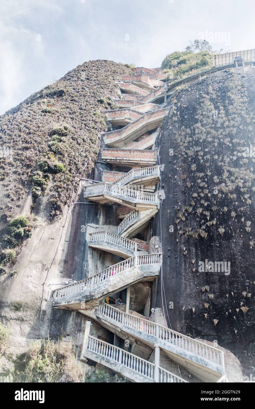 Steep steps rising up Piedra del Penol, Colombia Stock Photo - Alamy