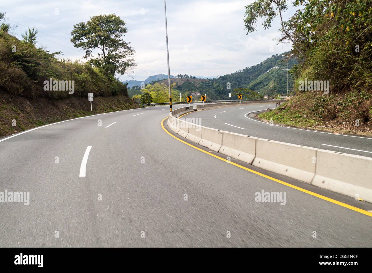 Autopista del Cafe (Coffee Highway) connecting important coffee production areas in Colombia. Stock Photo