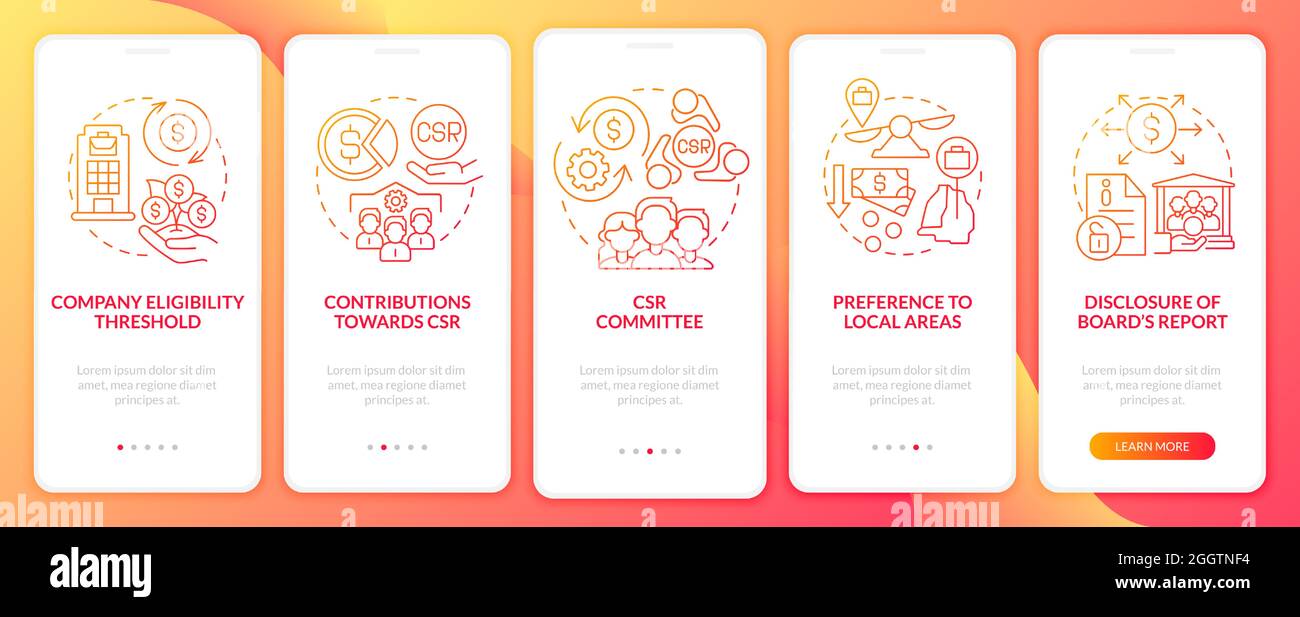 CSR basics red gradient onboarding mobile app page screen Stock Vector