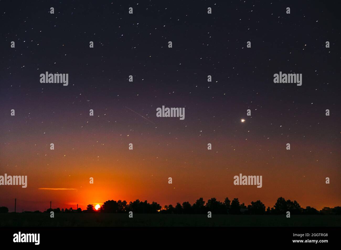 Moonrise Above Summer Forest park. Night Countryside Summer Starry ...