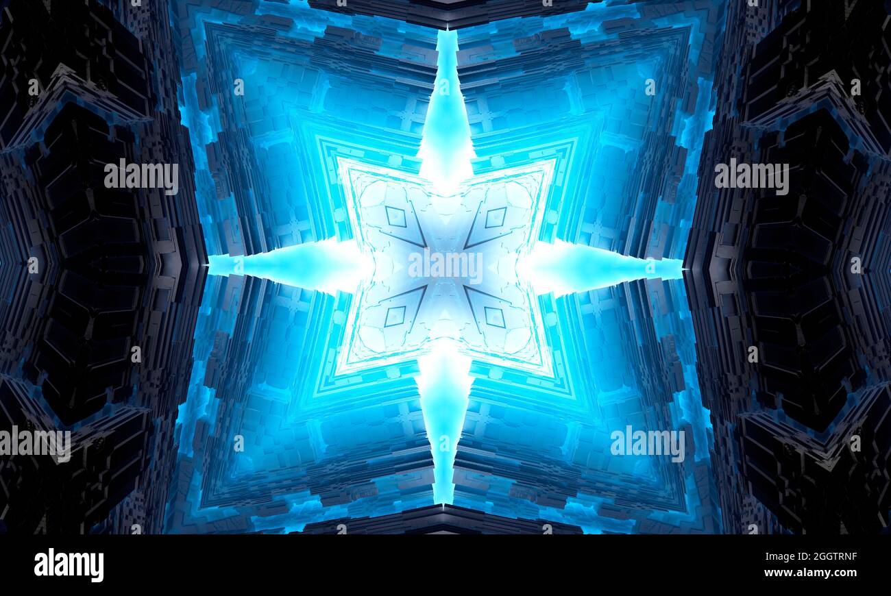 Sixth Sense. Psychic medium kaleidoscope. Abstract background with kaleidoscopic forms, trance and meditation concept. Acrylic bright paints forming r Stock Photo