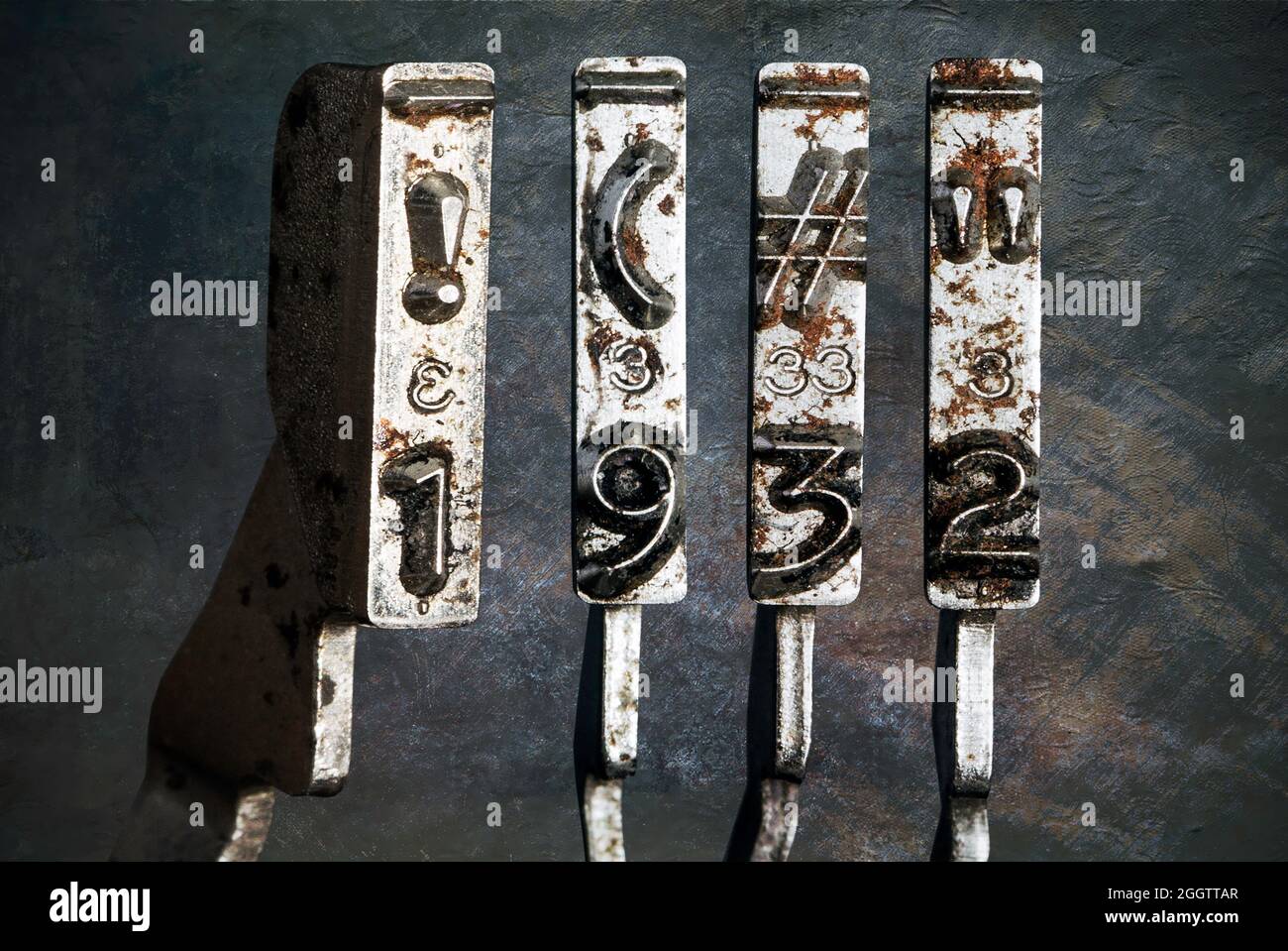 vintage old typewriter hammers with the date  1932  isolated Stock Photo