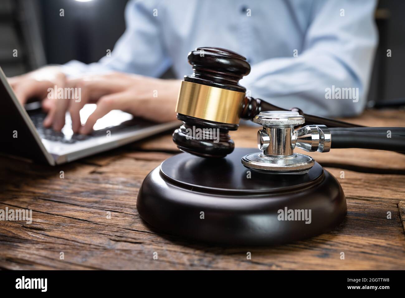 Doctor Malpractice In Court. Gavel At Courtroom. Law And Justice Stock Photo