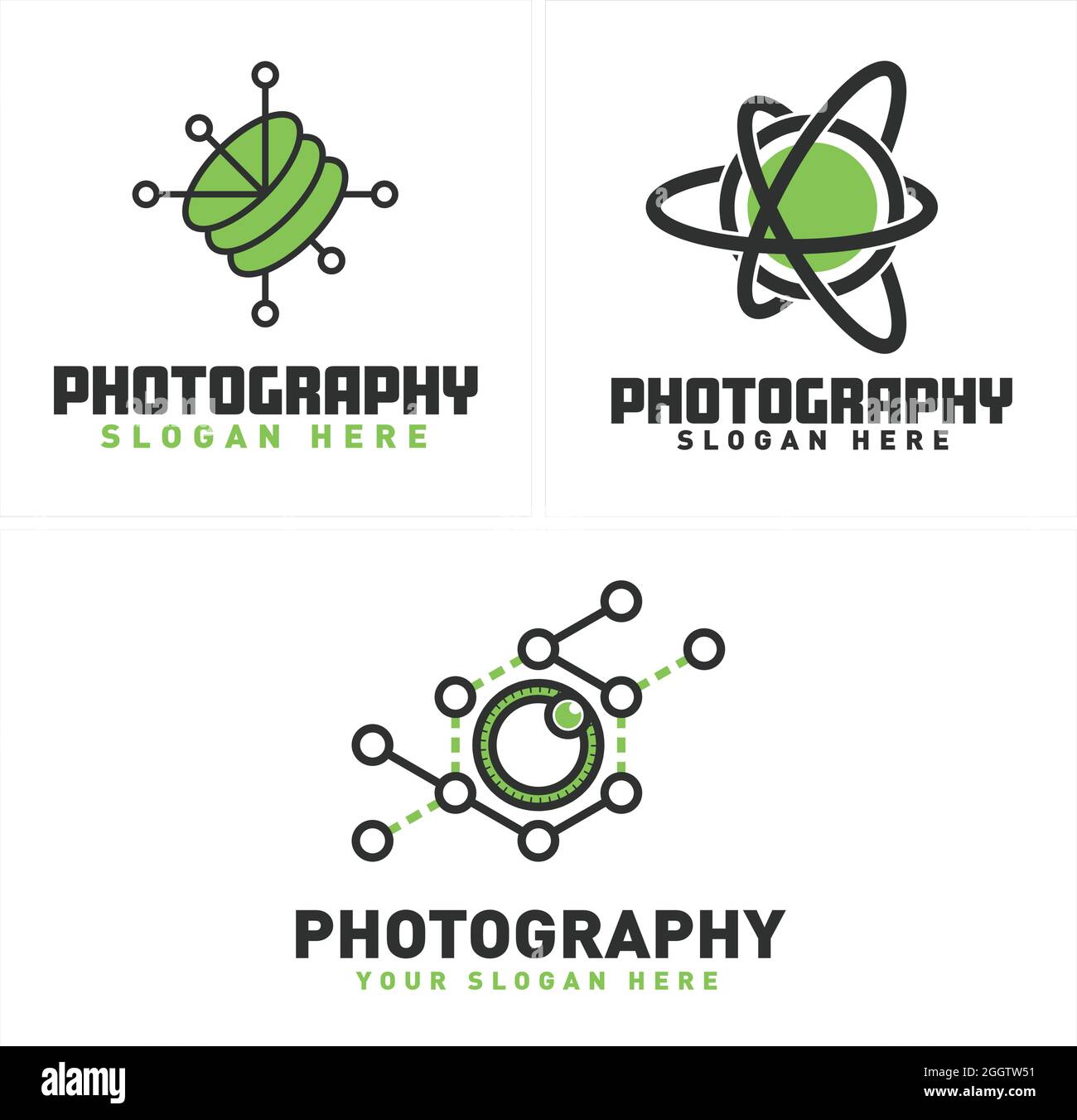 Photography technology connection logo design Stock Vector