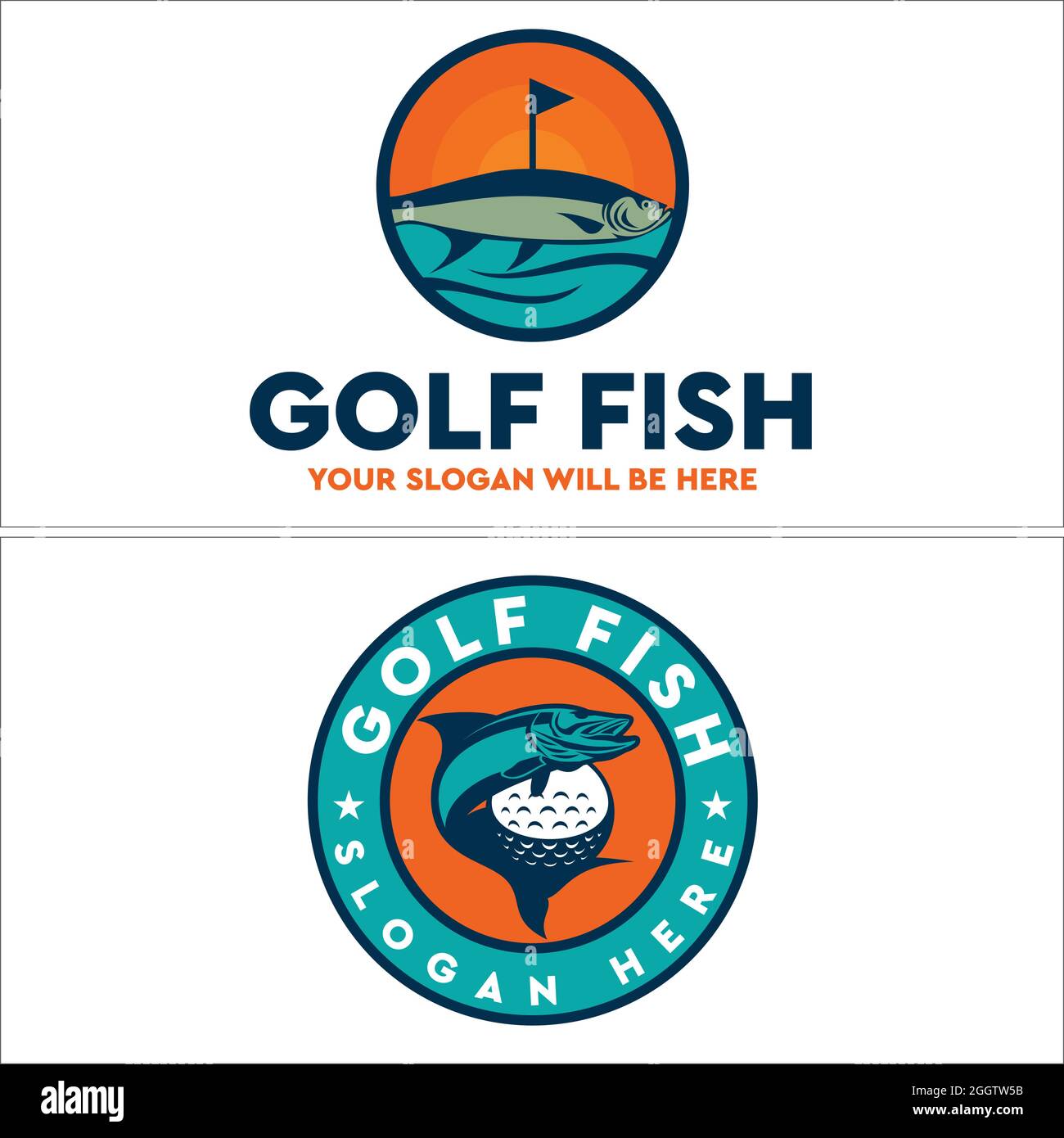 Golf fish symbol sport logo design Stock Vector