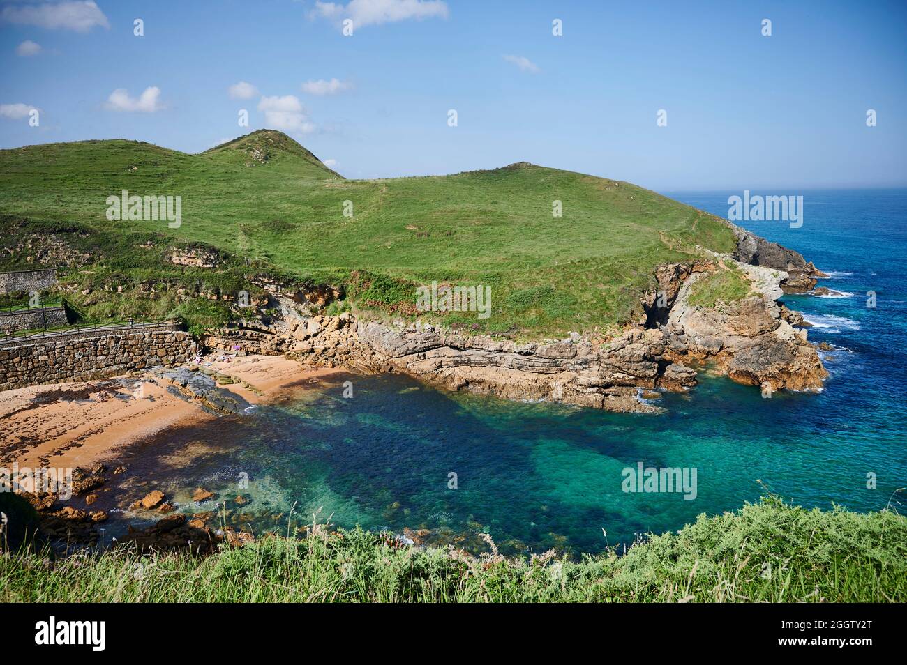 The little and beauty beach of Santa Justa, Ubiarco, municipality of Santillana del Mar, Cantabria, Spain, Europe Stock Photo