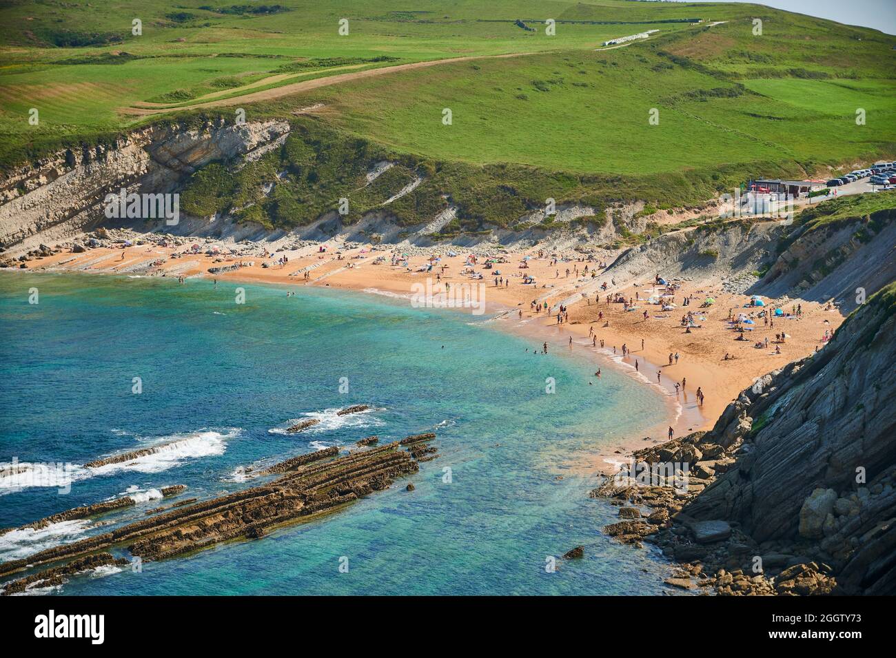 View of the  beach of  el Sable de Tagle, Suances, Cantabria, Spain, Europe Stock Photo