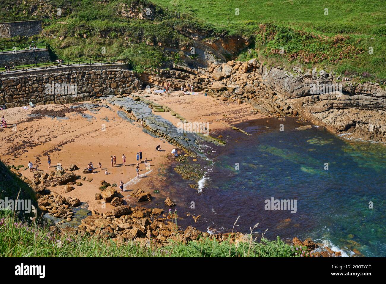 The little and beauty beach of Santa Justa, Ubiarco, municipality of Santillana del Mar, Cantabria, Spain, Europe Stock Photo