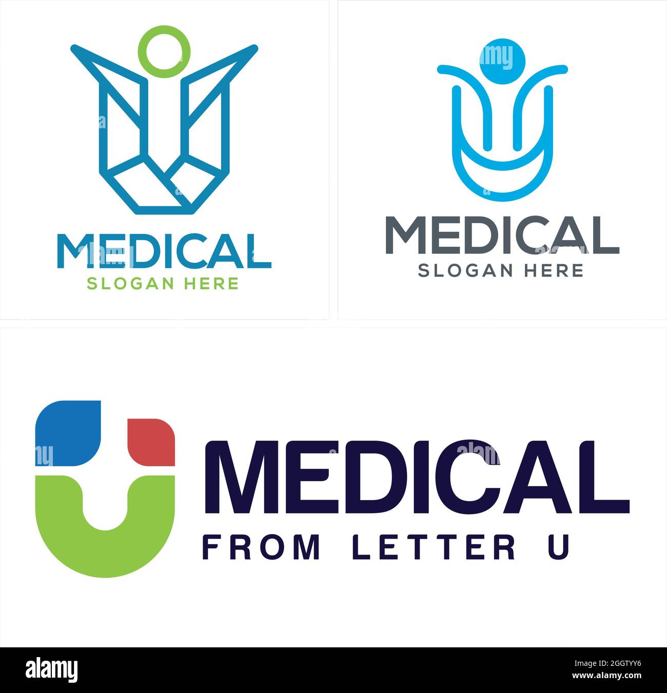Medical pharmaceutical mobile app people letter U logo design  Stock Vector