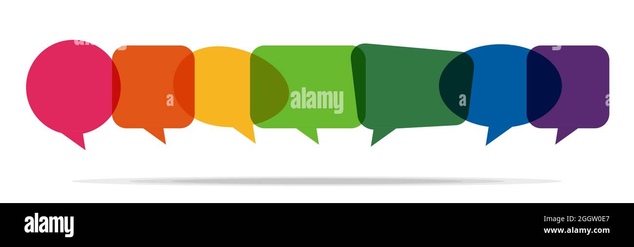 illustration of colored speech bubbles in a row with space for text ...