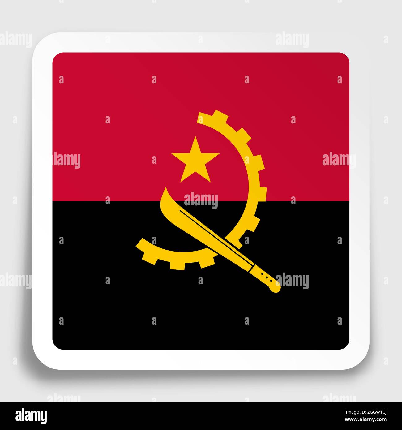 ANGOLA flag icon on paper square sticker with shadow. Button for mobile application or web. Vector Stock Vector