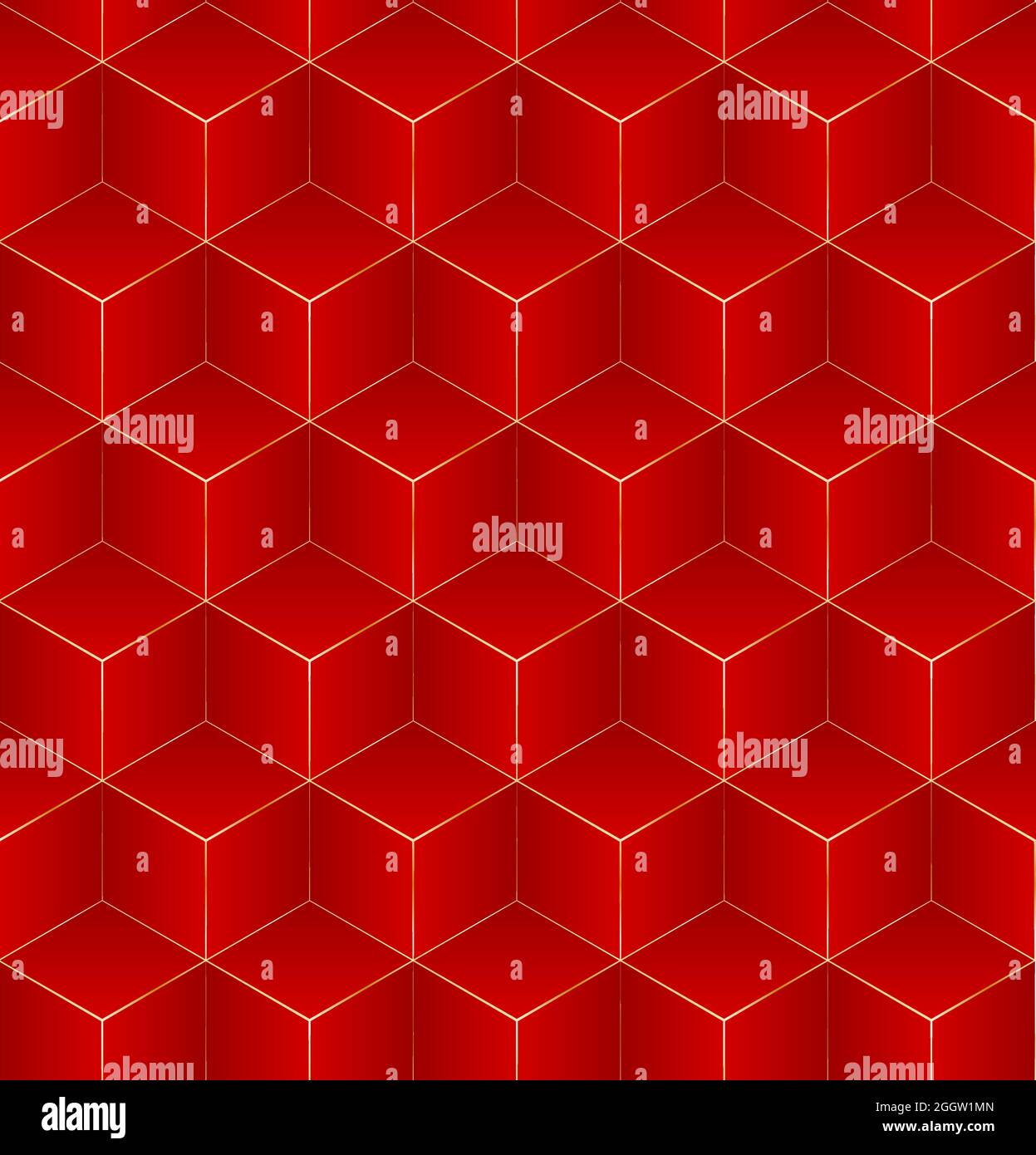 Pattern cube background red mosaic surface with gold line Stock Vector