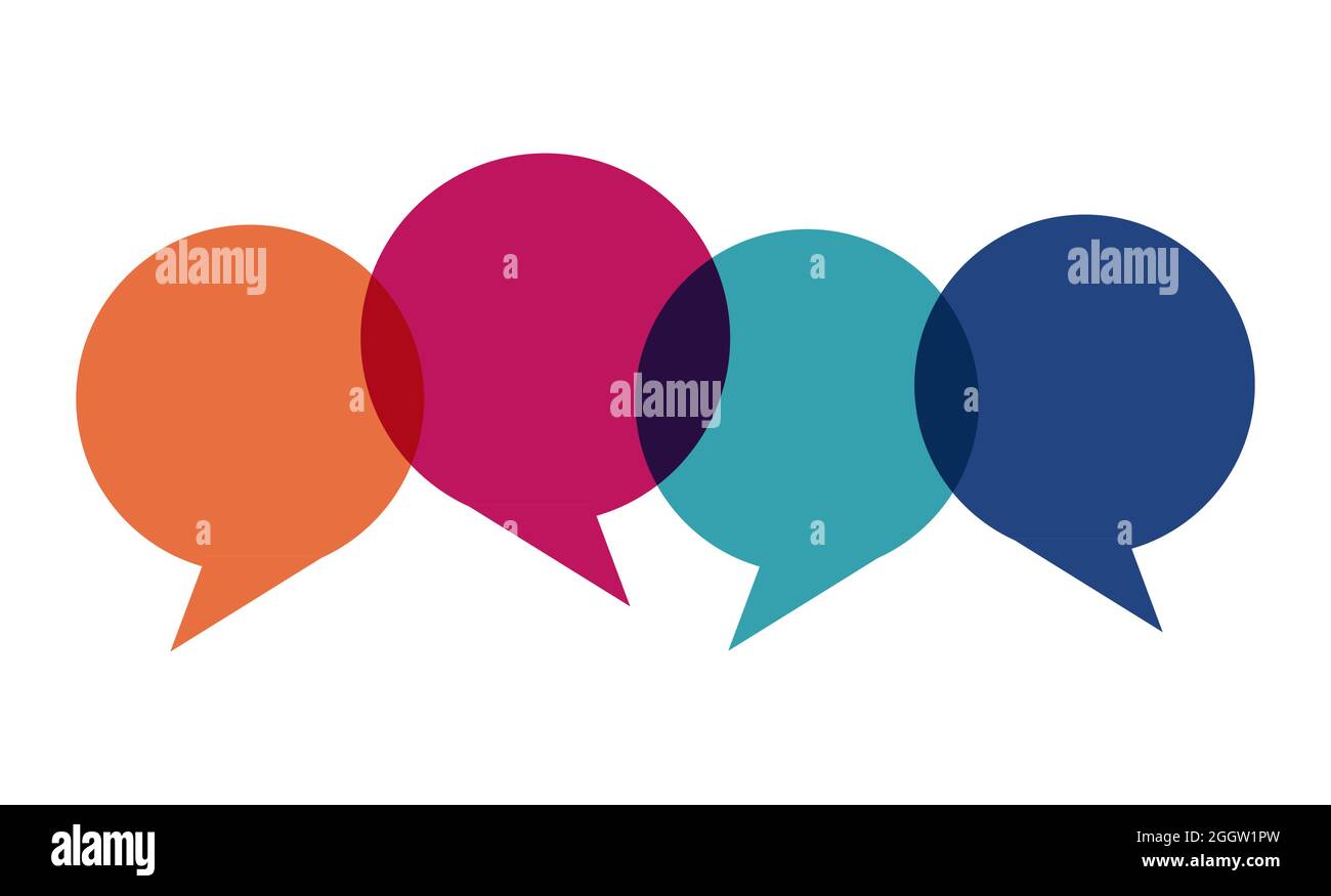eps illustration of colored speech bubbles in a row with space for text ...