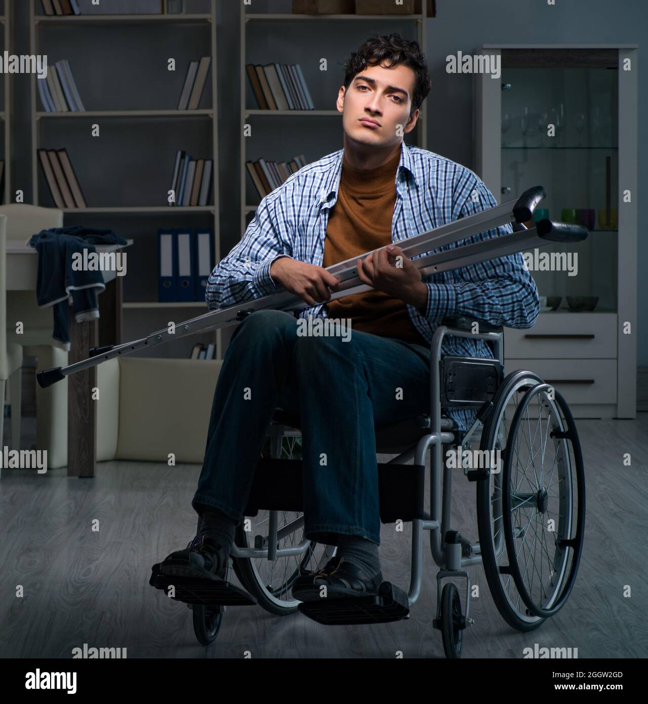 The man suffering from depression at wheelchair Stock Photo Alamy