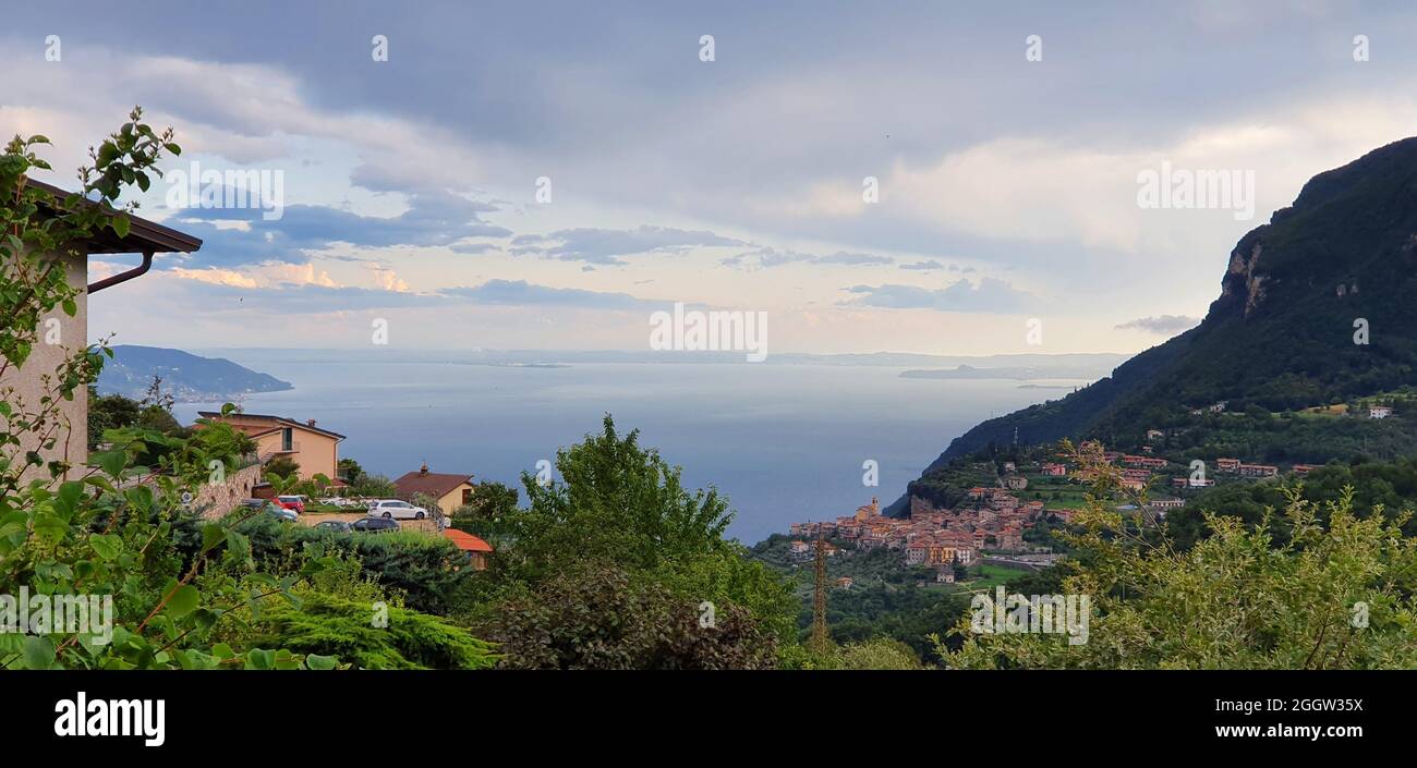 Tignale Italy Lake Garda August 2021 View of the mountains and Lake Garda in the summer Stock Photo