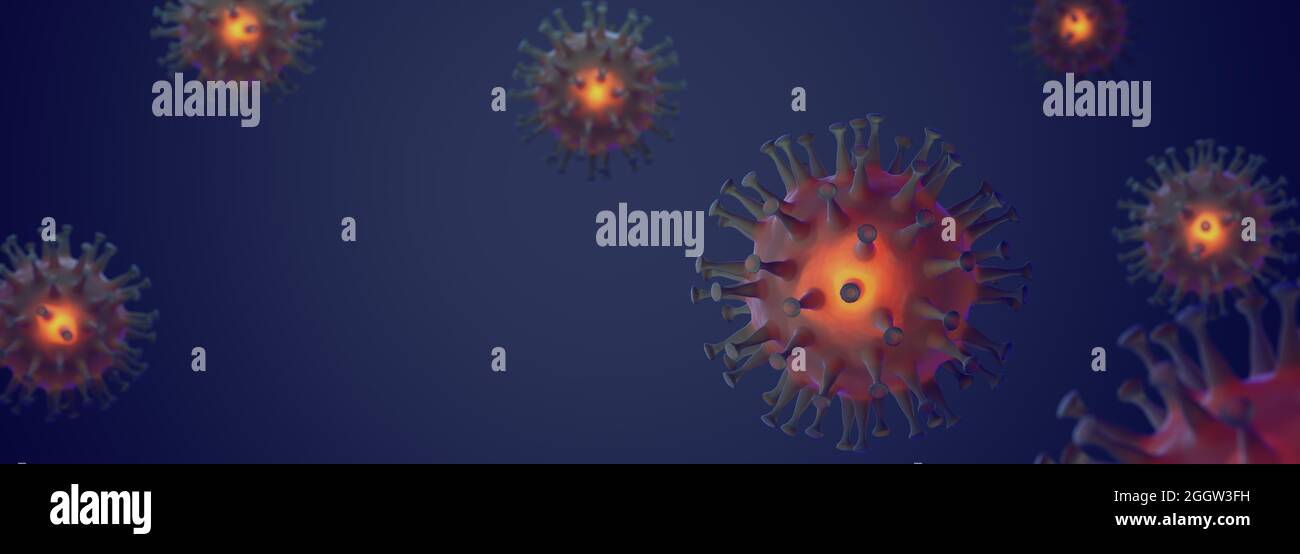 3D render: Corona virus - Schematic image of viruses of the Corona family. Selective focus Stock Photo