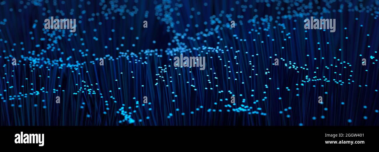 Fiber Optic Cable technology background in blue with selective focus