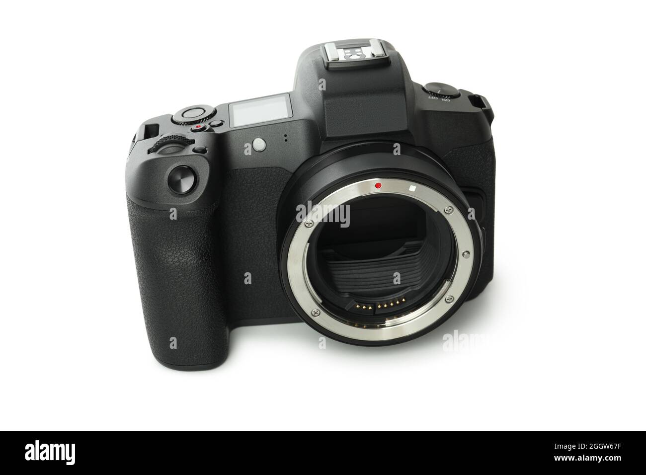 Camera without lens isolated on white background Stock Photo Alamy