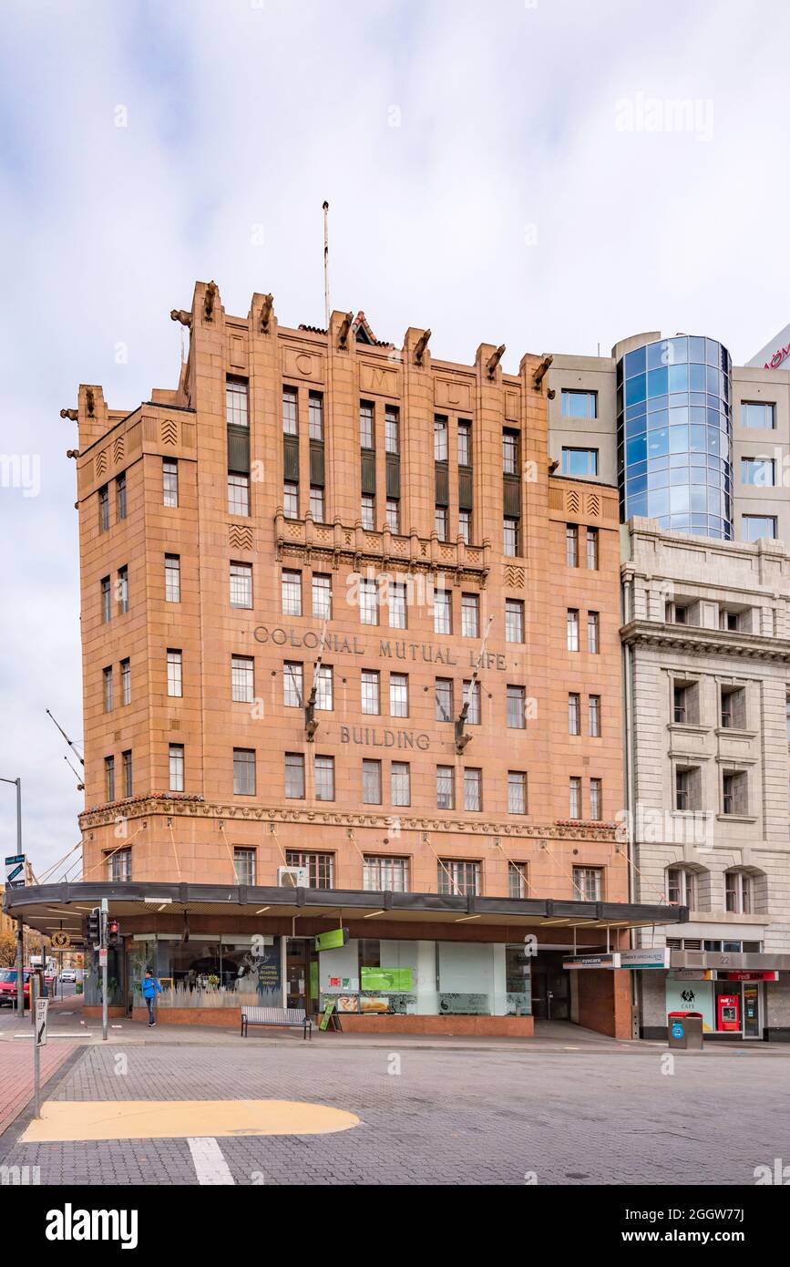 The Colonial Mutual Life Building in Hobart, Tasmania, was designed by architects Hennesy & Hennesy and completed in 1936. Stock Photo