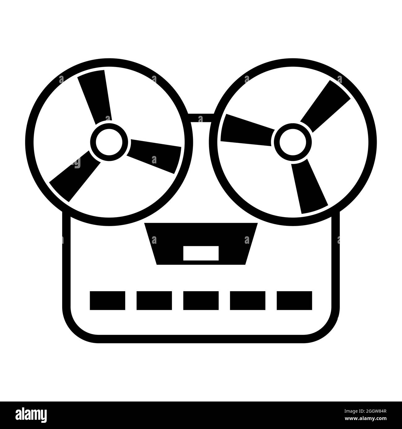 Simple editable black vector recorder,record, play music icon isolated