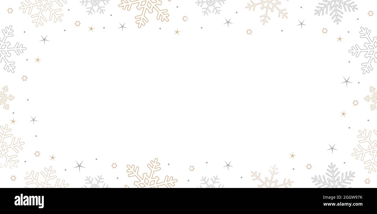 gold and silver christmas snowflake border on white background Stock Vector