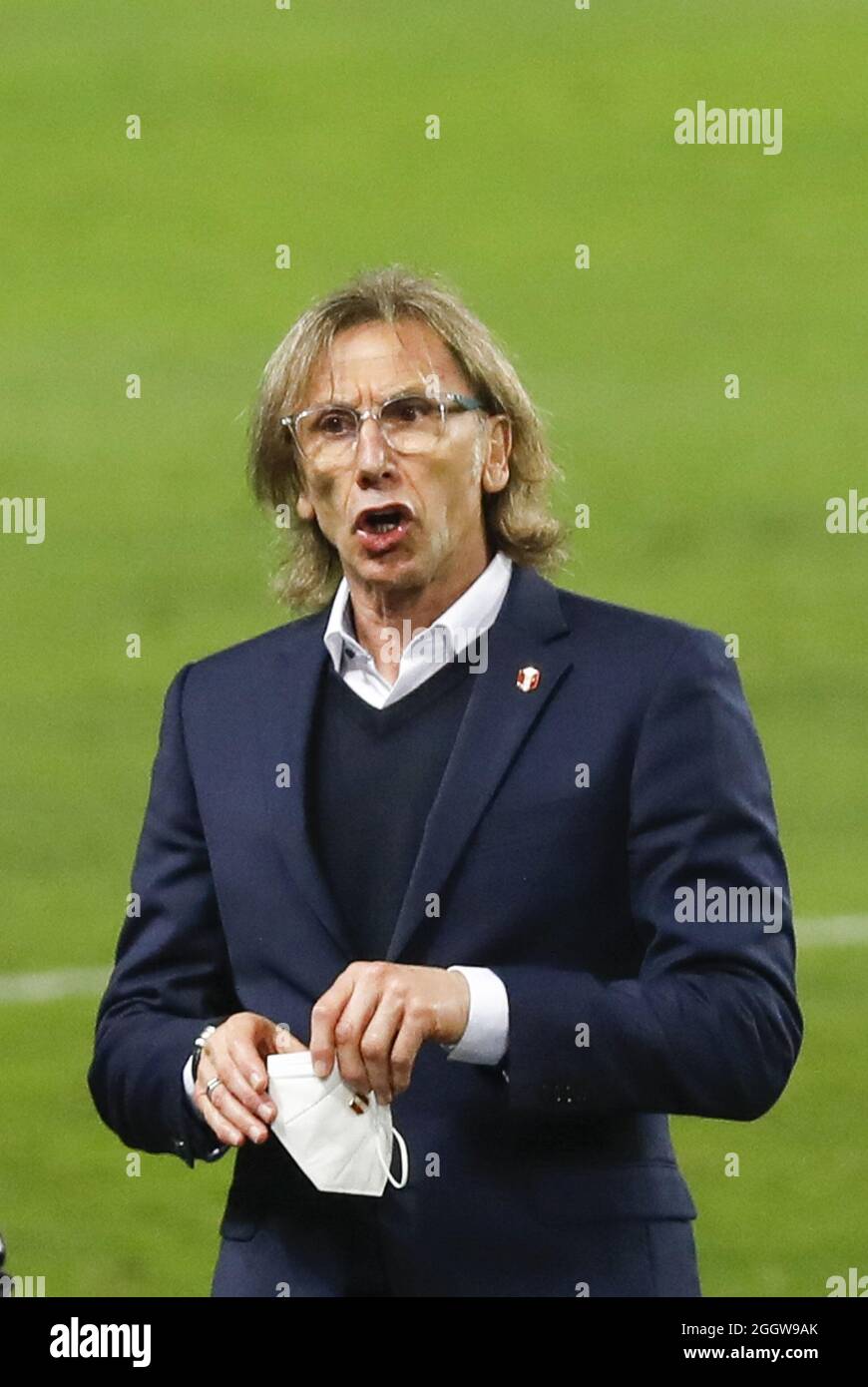 Lima, Peru. 02nd Sep, 2021. Head Coach of Peru, Ricardo Gareca during the 2022 Football World Cup Qualifier between Peru adn Uruguay at the Estádio Nacional del Peru in Lima, Peru. The game ended 1-1 with Tapia scoring for the hosts in the 24th minute and de Arrascaeta equalizing for Uruguay in the 29th. Credit: SPP Sport Press Photo. /Alamy Live News Stock Photo