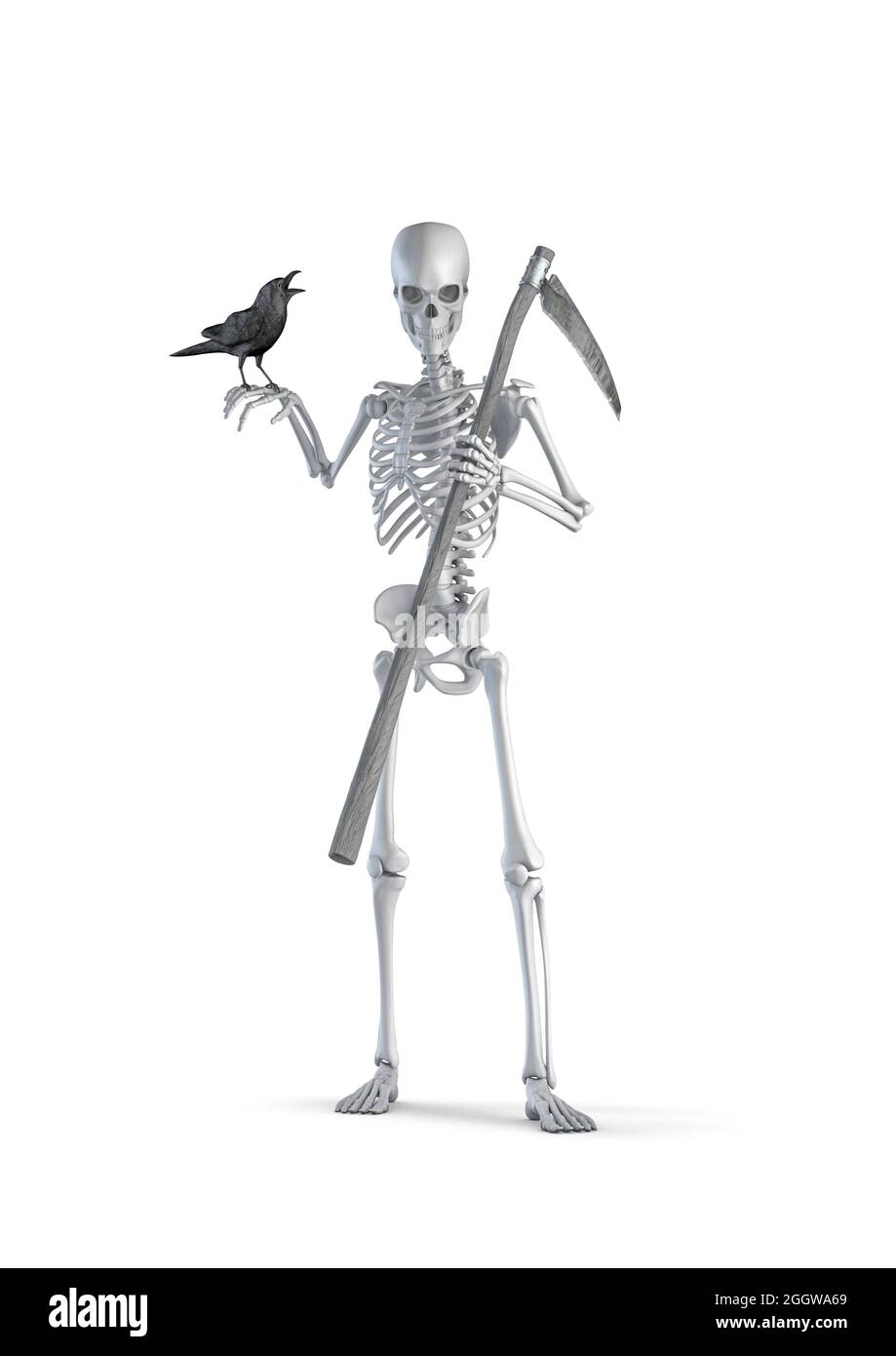 3d Skeleton Dressed Like Reaper Stock Illustration 49605658