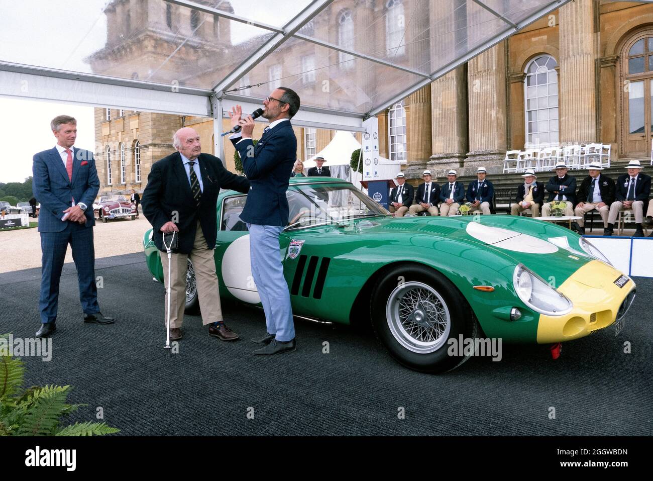 David Piper with the 1962 Ferrari 250 GTO he once owned at Salon Prive 2021 at Blenheim Palace Woodstock Oxfordshire UK 1st & 2nd September 2021 Stock Photo