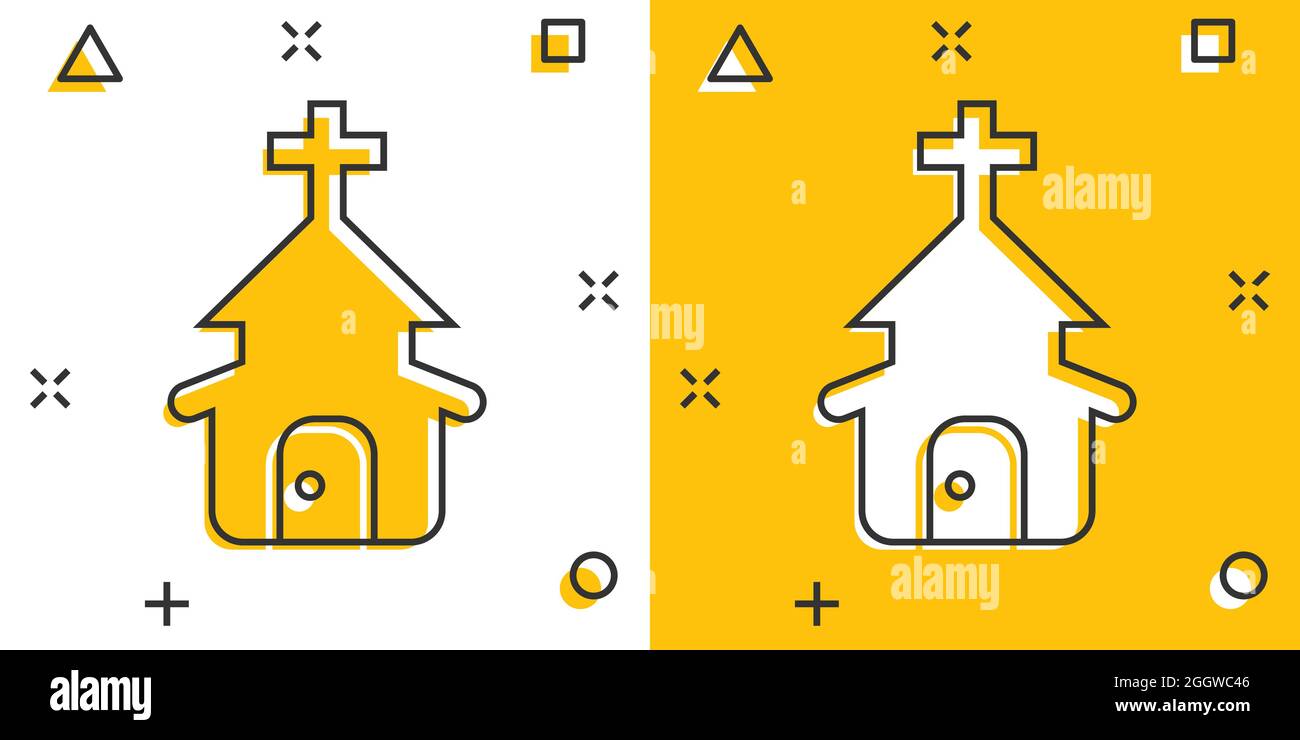 Church icon in comic style. Chapel vector cartoon illustration on white ...