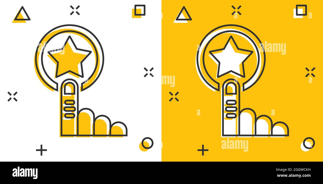 Click loyalty card icon in comic style. Hand on reward cartoon vector ...