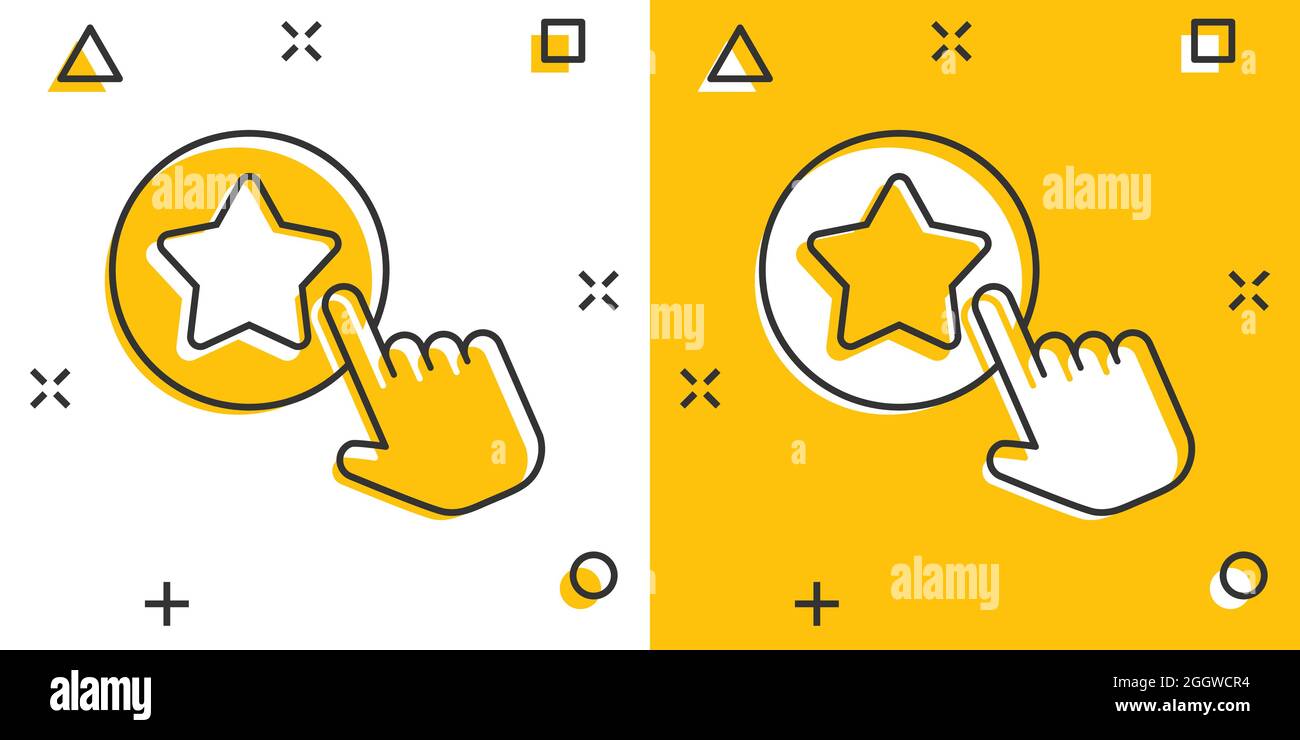 Click loyalty card icon in comic style. Hand on reward cartoon vector ...