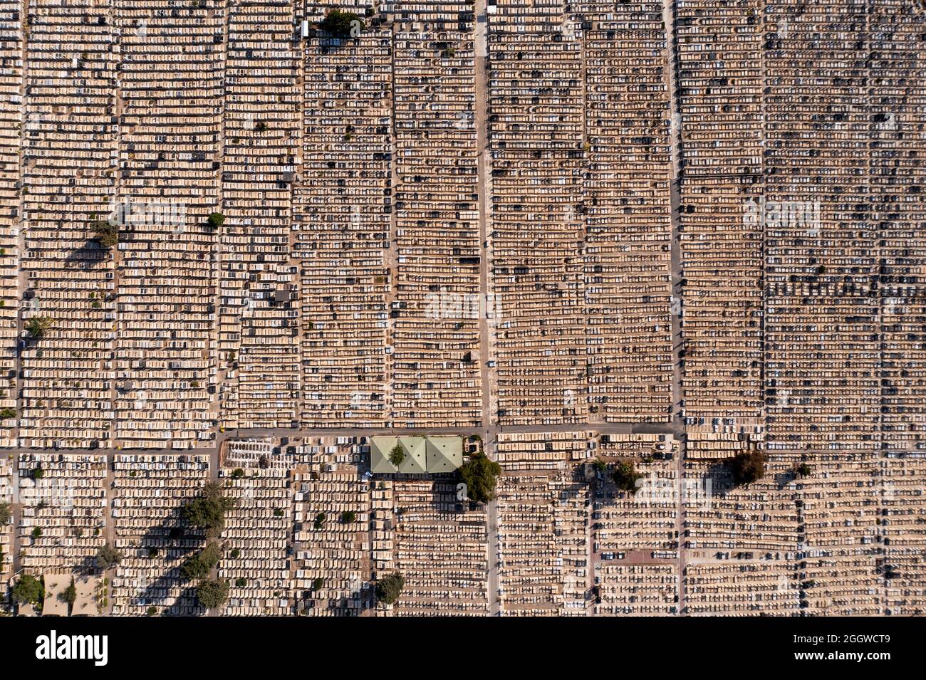Jewish cemetery of Tel Afek, High altitude aerial view. Stock Photo