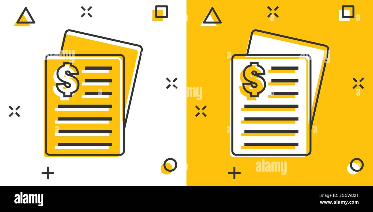 Financial statement icon in comic style. Document cartoon vector ...