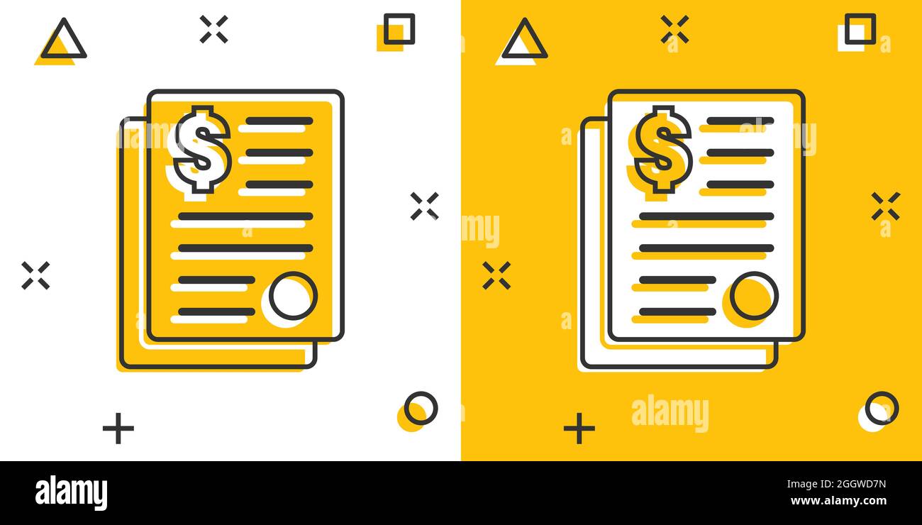 Financial statement icon in comic style. Document cartoon vector ...