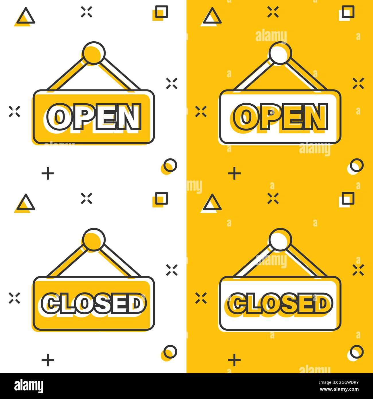 Open, closed sign icon in comic style. Accessibility cartoon vector ...